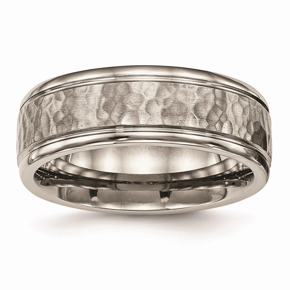 Titanium Polished w/Satin Hammered Center Grooved Ring | TB480