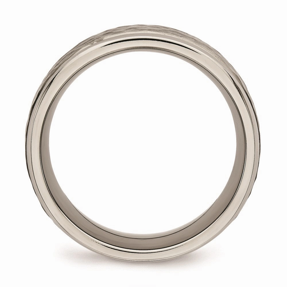 Titanium Polished w/Satin Hammered Center Grooved Ring | TB480