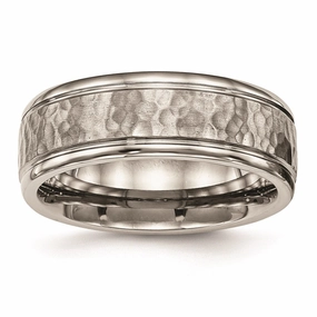 Titanium Polished w/Satin Hammered Center Grooved Ring | TB480
