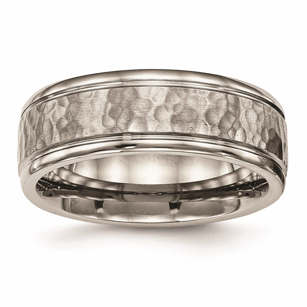 Titanium Polished w/Satin Hammered Center Grooved Ring | TB480