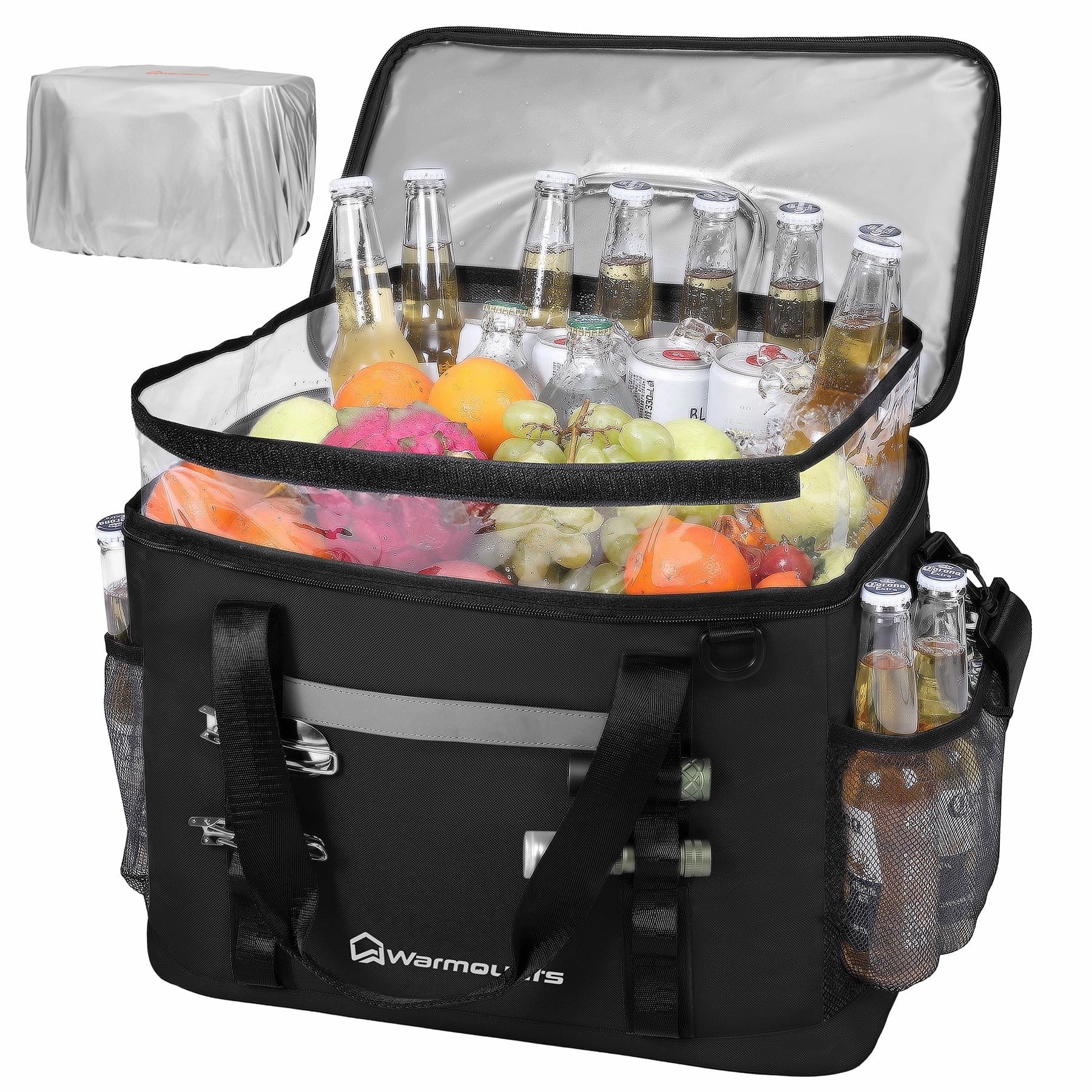 Warmounts Camping Cooler Bag & Insulated Bag 2 in 1, 75 Cans With Insulating Cover, 50 L Black