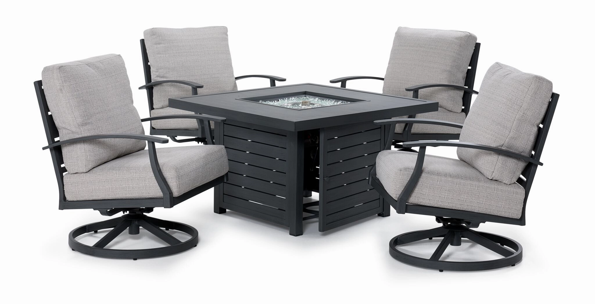 West Lake 5-Piece Outdoor Swivel Chair Chat Set with Fire Pit - Grey