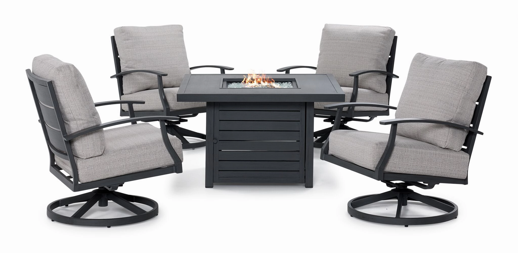 West Lake 5-Piece Outdoor Swivel Chair Chat Set with Fire Pit - Grey
