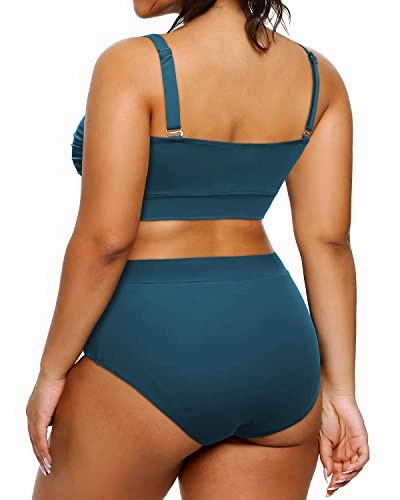 Women's Criss Cross O-Ring Cutout Swimwear High Neck Two Piece Swimsuit