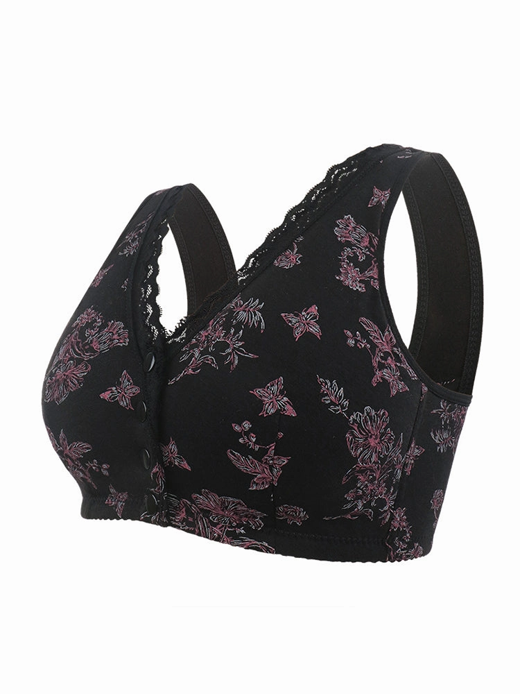 Women's Printed Wireless Tank Front Button Bra