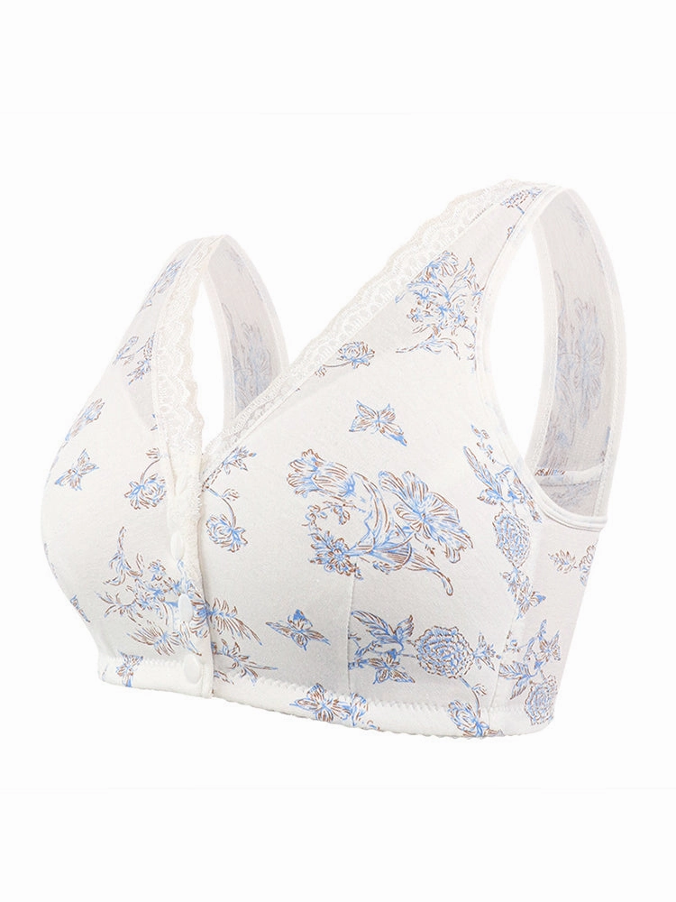 Women's Printed Wireless Tank Front Button Bra