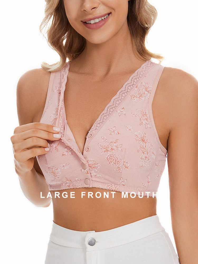 Women's Printed Wireless Tank Front Button Bra