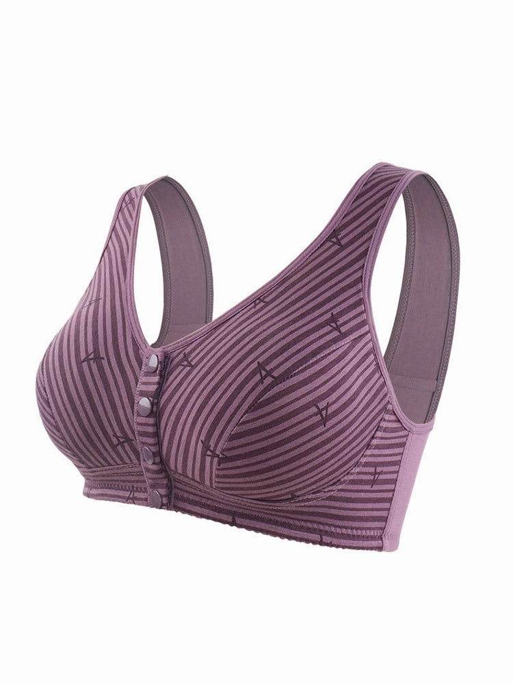 Women's Striped Wireless Tank Front Button Bra