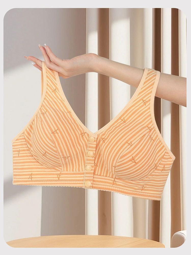 Women's Striped Wireless Tank Front Button Bra