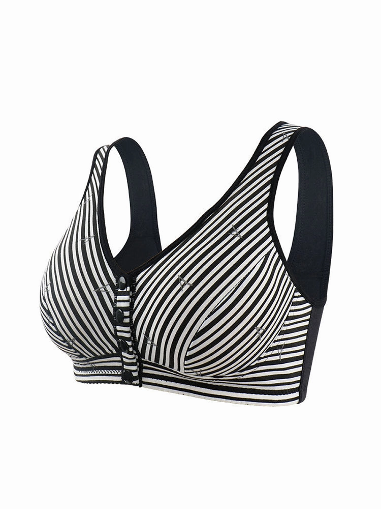 Women's Striped Wireless Tank Front Button Bra
