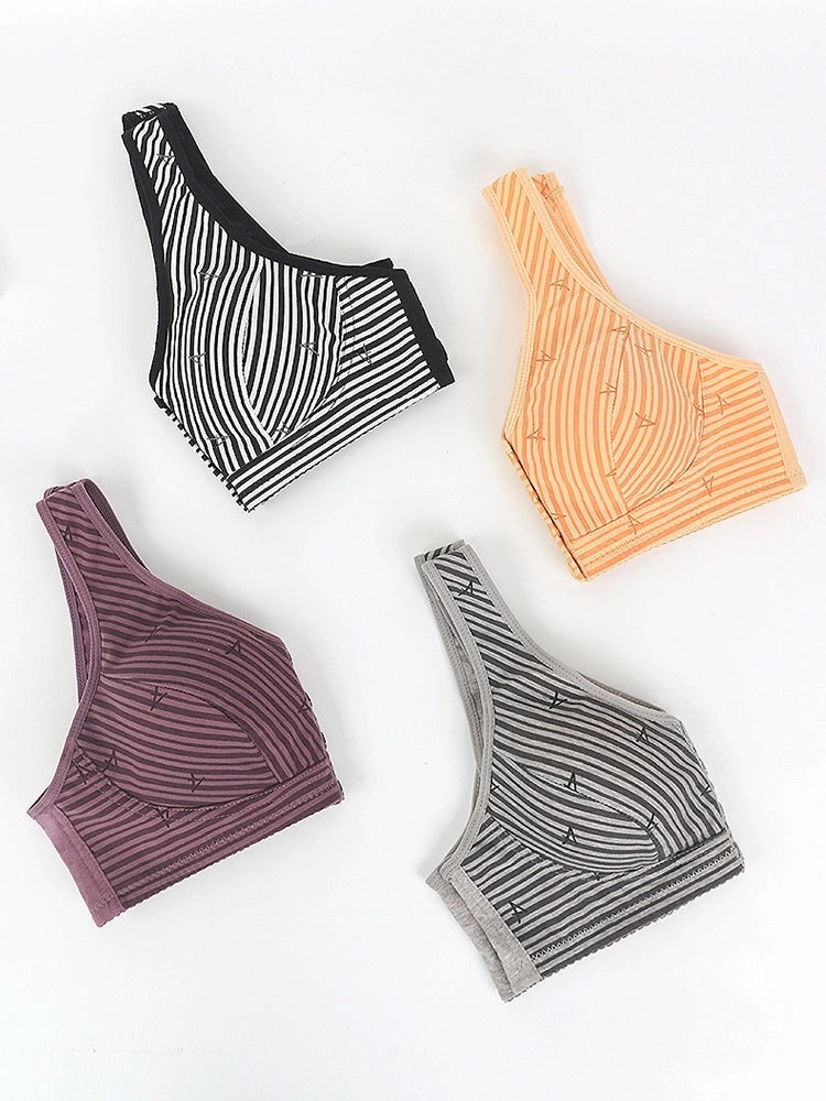 Women's Striped Wireless Tank Front Button Bra