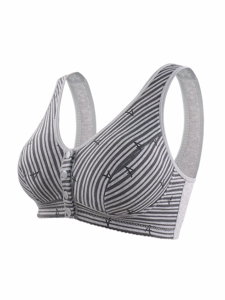 Women's Striped Wireless Tank Front Button Bra