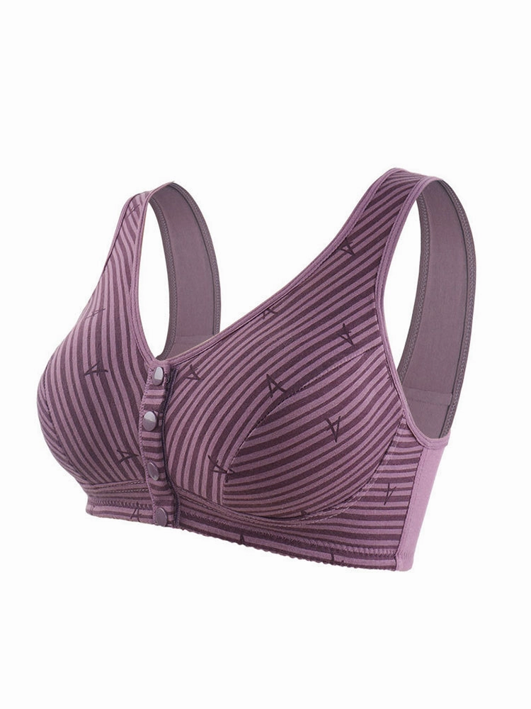 Women's Striped Wireless Tank Front Button Bra