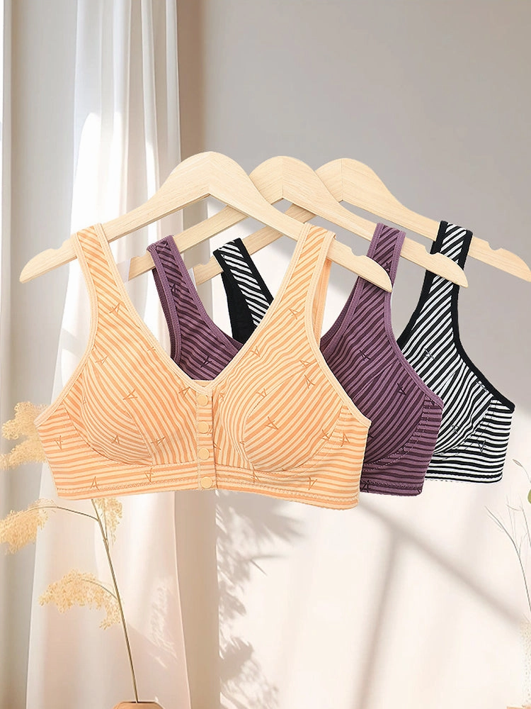 Women's Striped Wireless Tank Front Button Bra