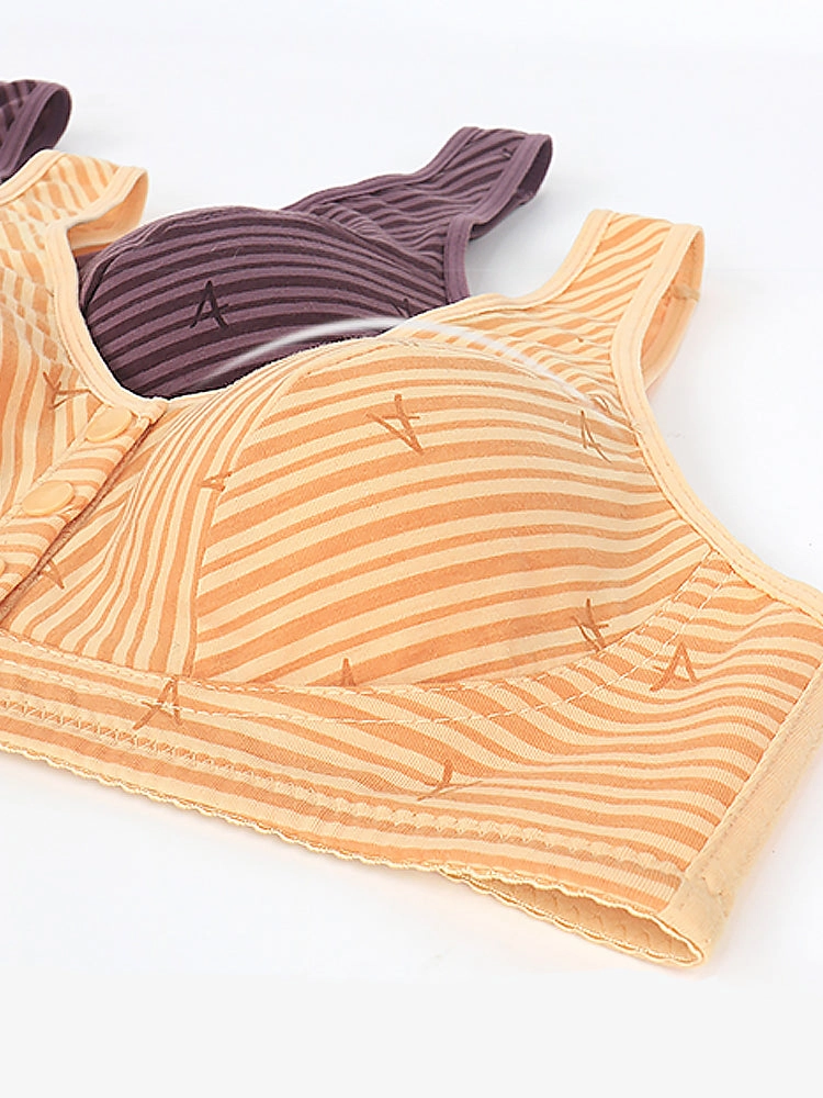 Women's Striped Wireless Tank Front Button Bra