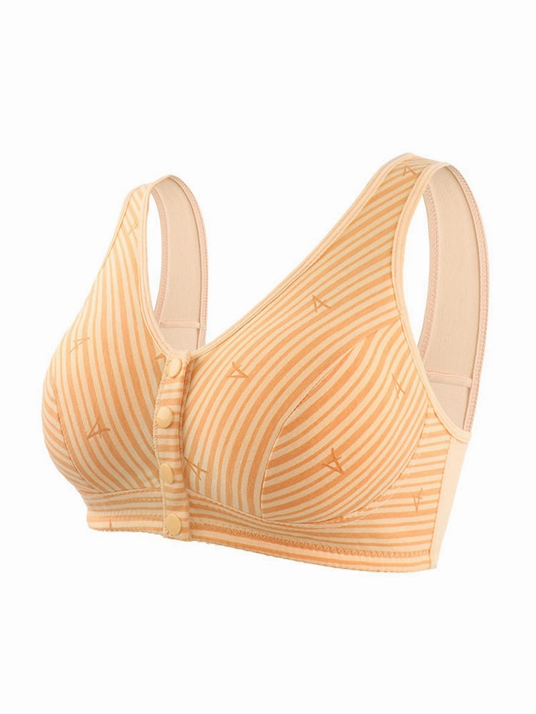 Women's Striped Wireless Tank Front Button Bra